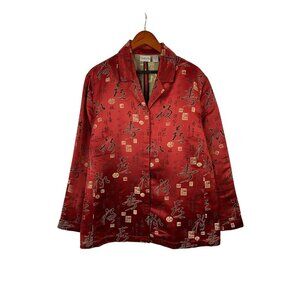 Chicos Women’s Asian-Inspired Red Satin Jacket Size 3